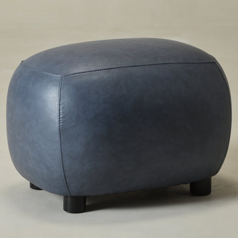 Elmer Faux Leather Ottoman – Round Navy Ottoman | Decorative Ottoman | Kinwell Furniture | Modern Faux Leather Furniture